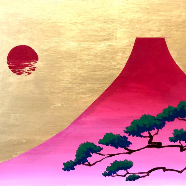 富士山　赤富士　縁起物　アクリル画　アート　絵画　風景画　大森和枝　画家
